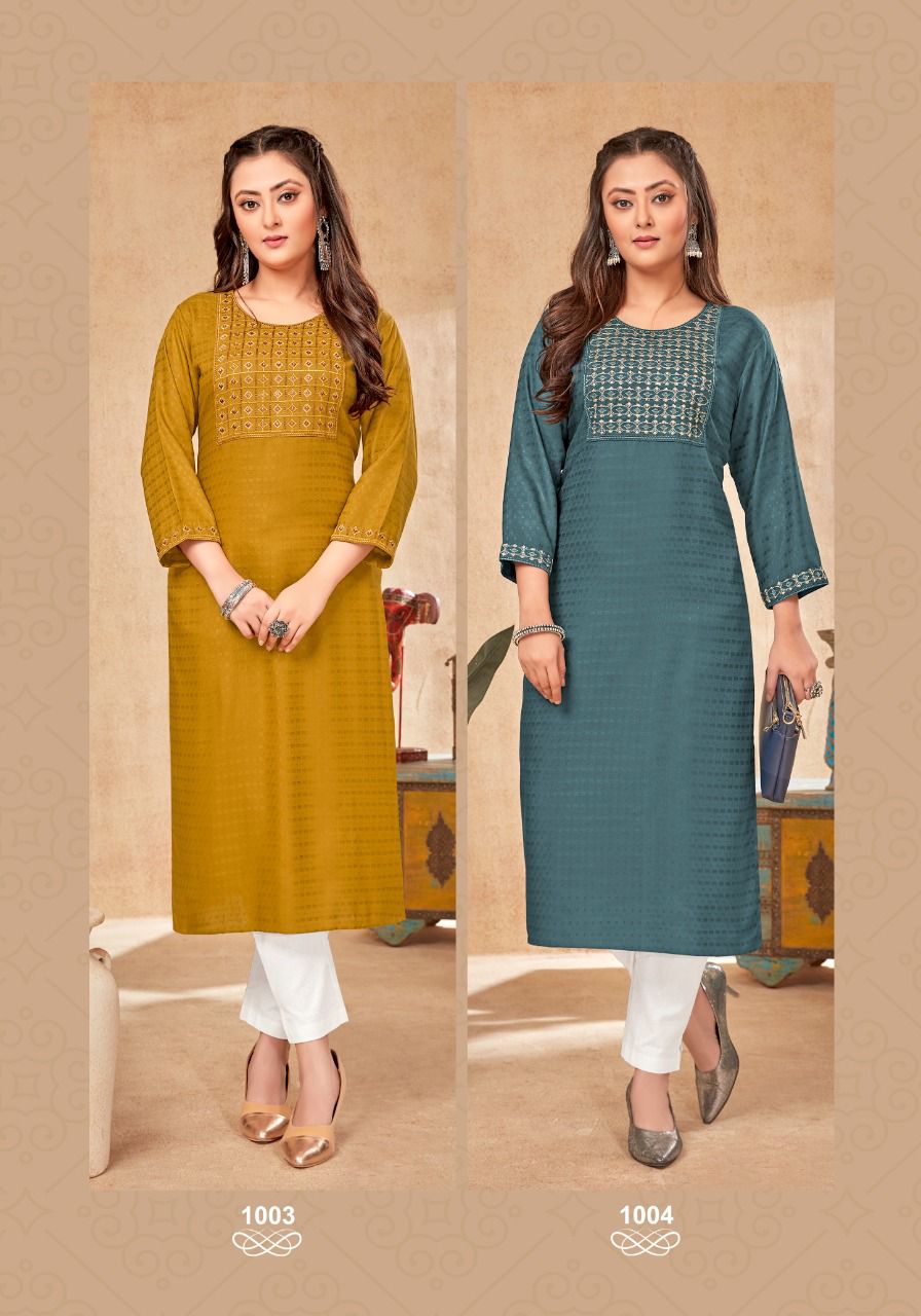 Larqi Oreo Chocolate 1 Rayon Fancy Wear Embroidery Kurti Collection